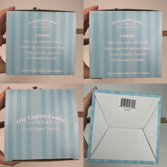 Old Virginia Candle Company Cardinal Birds Gold Stars Candle Capper w Orig Box - Picture 8 of 15